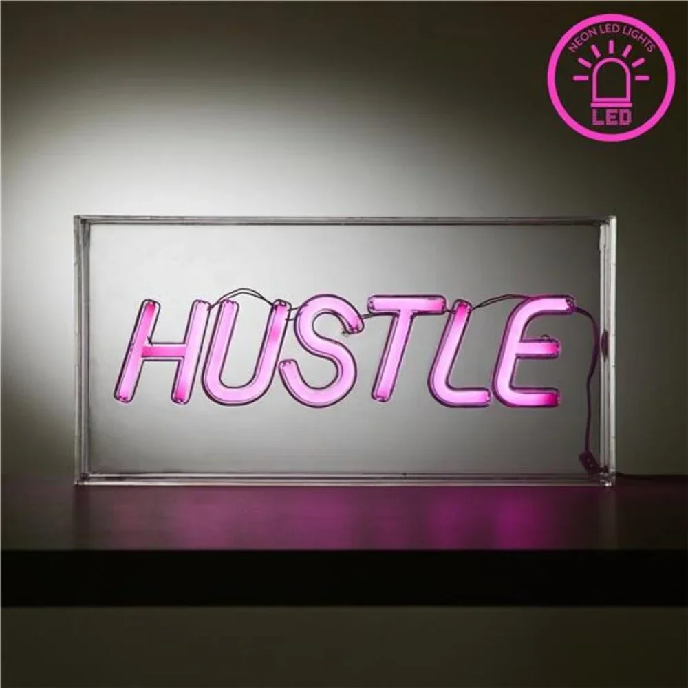 Urban Shop LED Neon Hustle Light-up Clear Acrylic Box, Pink
